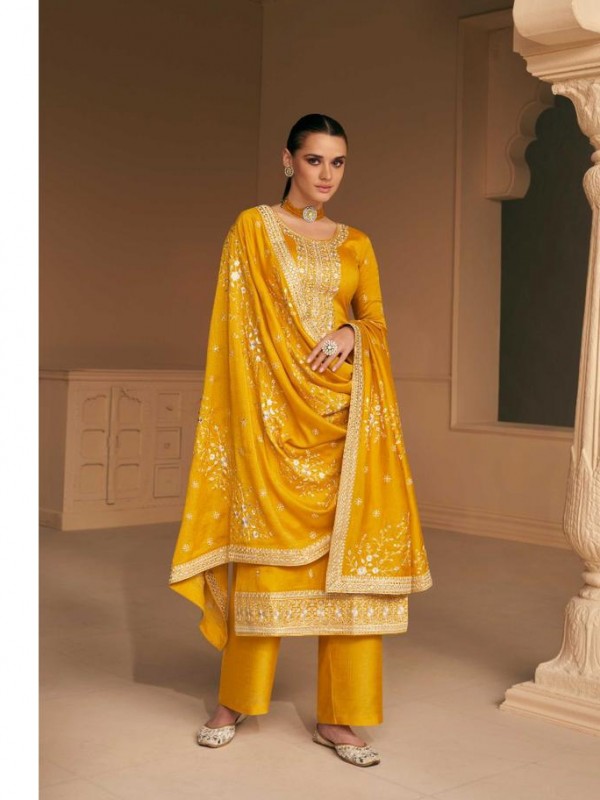 Premium Silk  Party Wear Suit  in Yellow  Color with  Embroidery Work