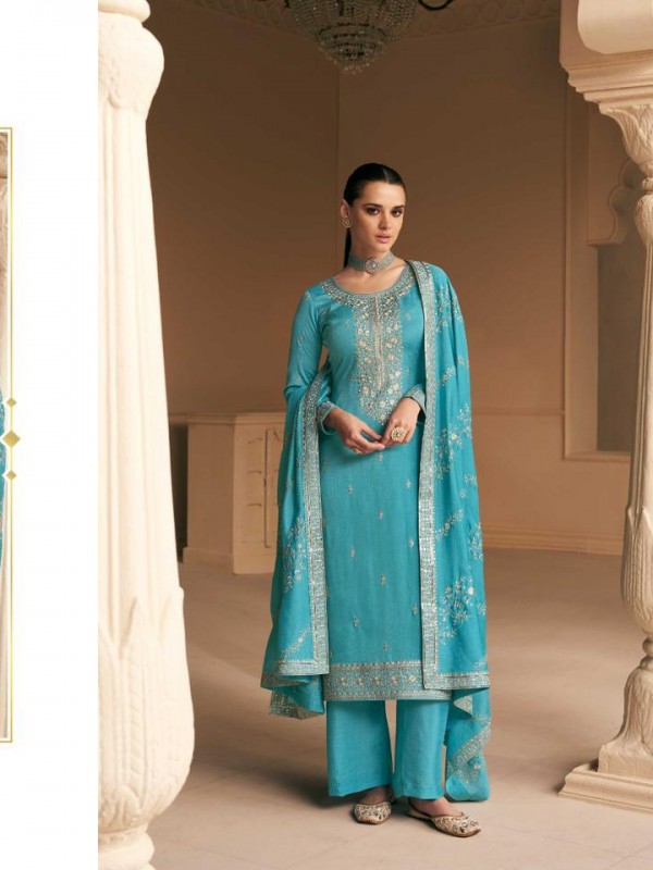 Premium Silk  Party Wear Suit  in Blue Color with  Embroidery Work