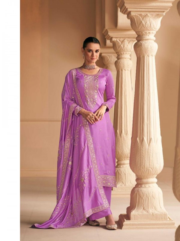 Premium Silk  Party Wear Suit  in Lavender Color with  Embroidery Work