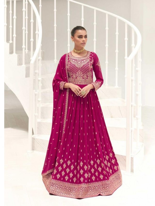 Georgette  Party Wear Gown Pink Color with  Embroidery Work