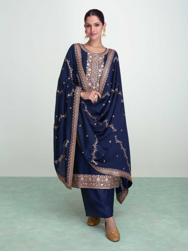 PREMIUM SILK  Silk Party Wear Suit in Blue Color with Embroidery Work