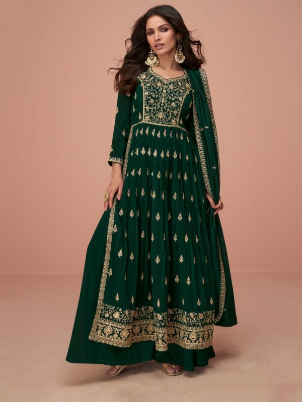 PREMIUM SILK  Silk Party Wear Suit in Green Color with Embroidery Work
