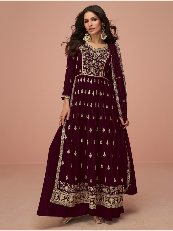 Vichitra Silk Party Wear Sharara In Maroon With Embroidery Work 