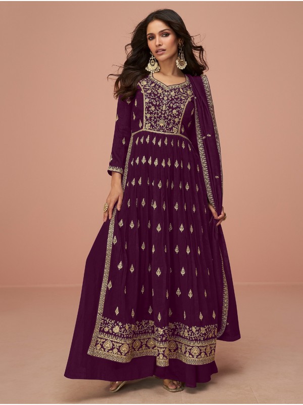 Vichitra Silk Party Wear Sharara In Wine With Embroidery Work 