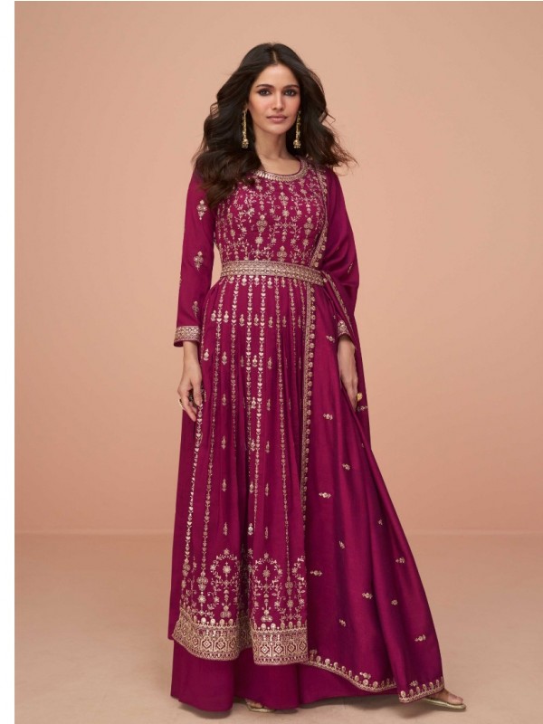 PREMIUM SILK  Silk Party Wear Suit in Magenta Color with Embroidery Work