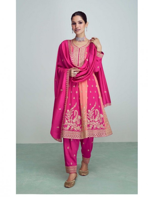 Premium Silk  Party Wear Suit  in Pink Color with  Embroidery Work