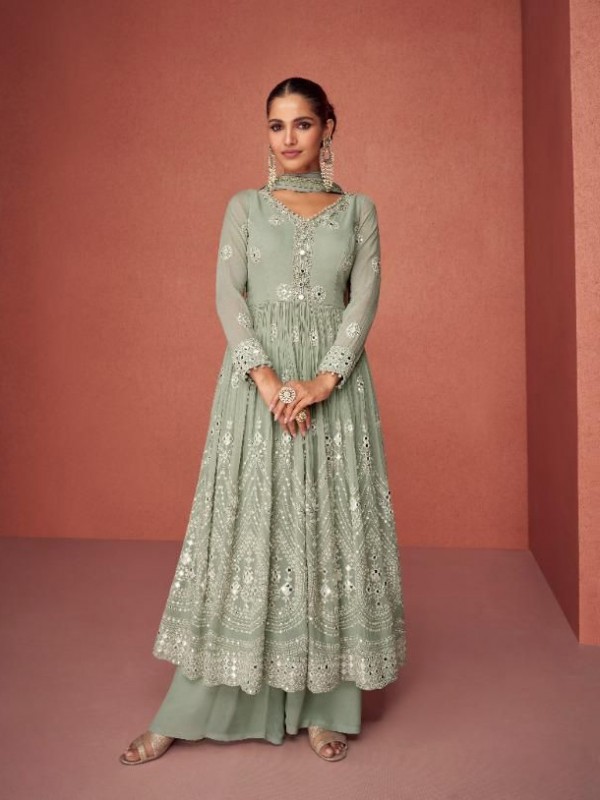 Real  Georgette Party Wear Plazzo Grey Color with  Embroidery Work