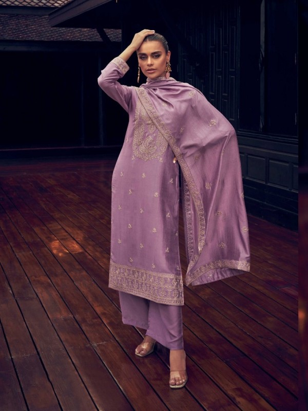 PREMIUM SILK  Silk Party Wear Suit in Lavender Color with Embroidery Work