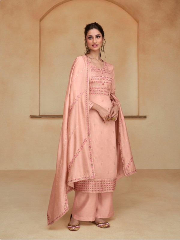 PREMIUM SILK  Silk Party Wear Suit in Peach Color with Embroidery Work