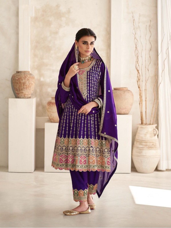 PREMIUM SILK  Silk Party Wear Suit in Purple Color with Embroidery Work