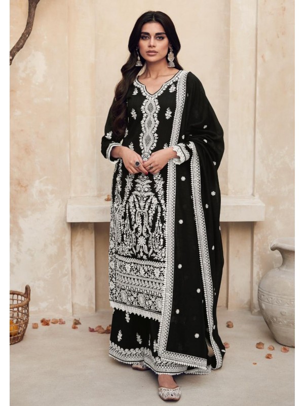 PREMIUM SILK  Silk Party Wear Suit in Black Color with Embroidery Work