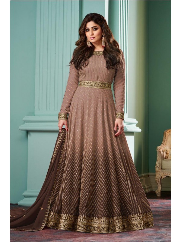 Georgette  Party Wear Gown Beige Color with  Embroidery Work