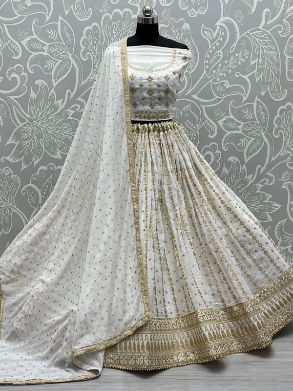 Geogratte Fabrics Party Wear Lehenga in  White Color With Embroidery Work 