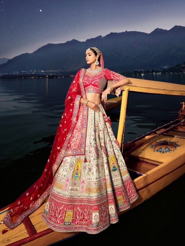 Pure Silk Bridal Lehenga in Multi Color With Embroidery work