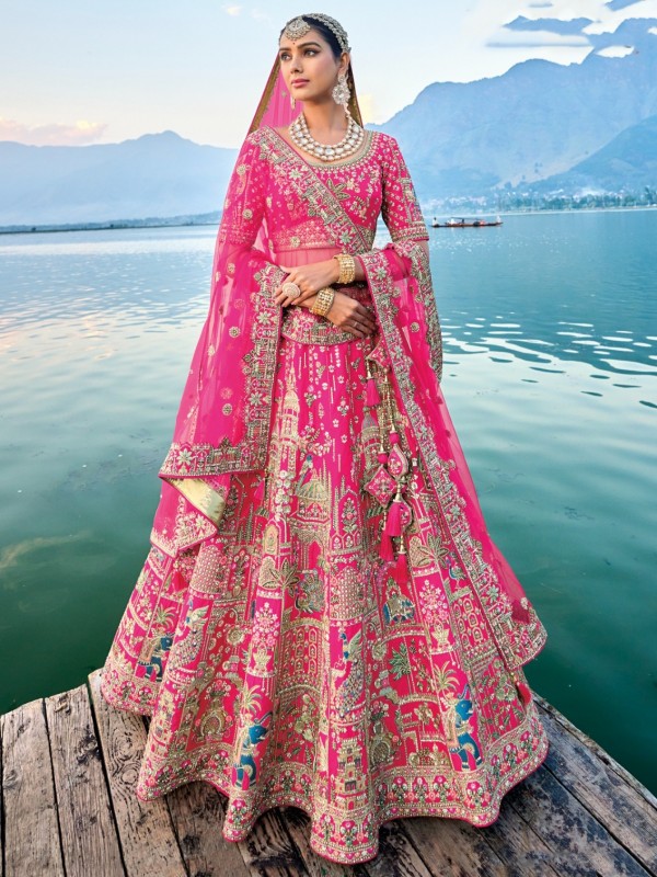 Pure Silk Bridal Lehenga in Pink Color Color With Embroidery work