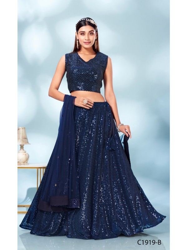 Soft Premium Net Fabrics Party Wear Lehenga in Blue Color With Embroidery  