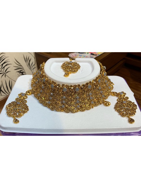 Golden Color Necklace with Golden Diamond work