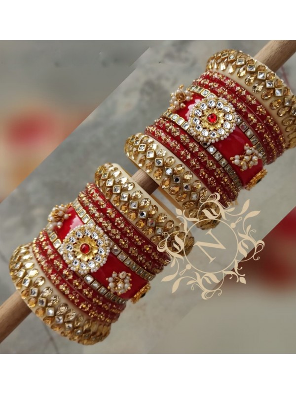 Red & White Color Bridle Chooda with Diamond 