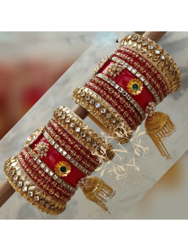 Red & White Color Bridle Chooda with Diamond 