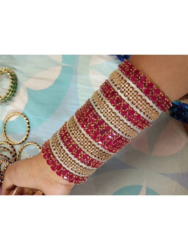 Golden Color Bangles with White&Pink Diamond 