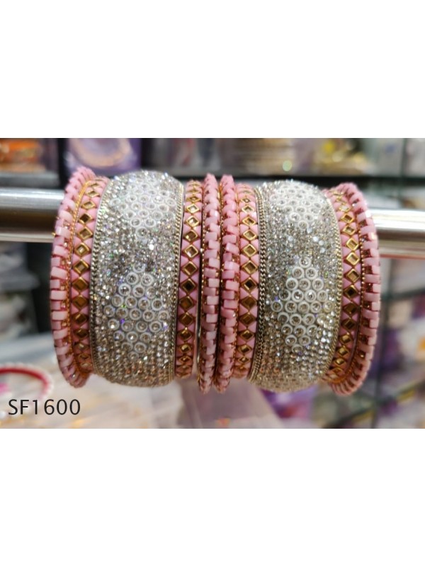 Pink Color  Bangles with White Diamond 