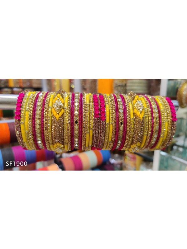 Golden & Yellow Color  Bangles With White Diamond