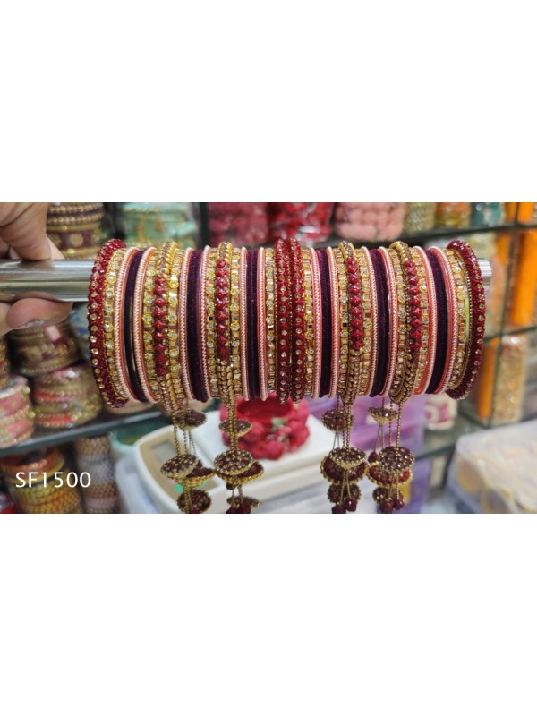 Golden & Red Color  Bangles With White Diamond