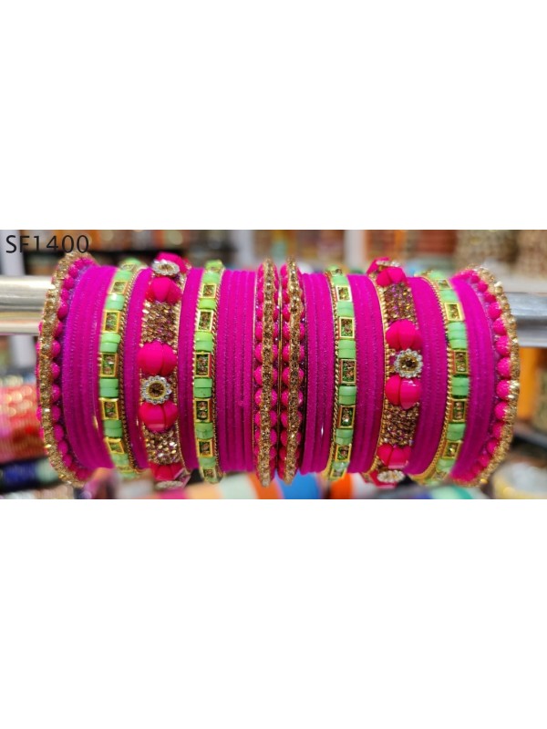 Pink Color  Bangles With White Diamond