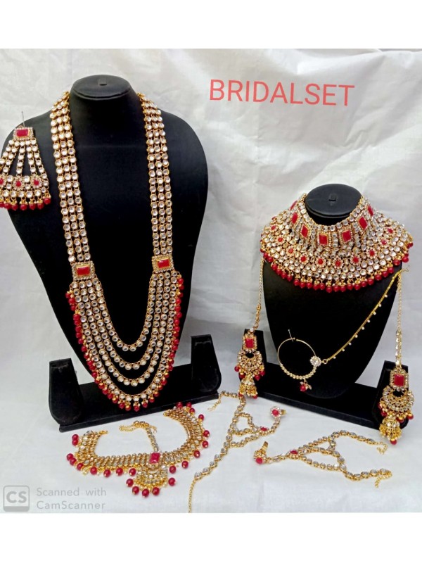 Golden Color Bridal Set  With White&Red Diamond 