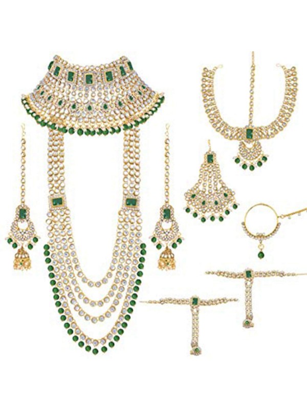 Golden Color Bridal Set  With White&Green Diamond 