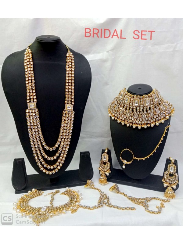 Golden Color Bridal Set  With White Diamond 