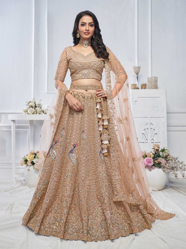 Soft Premium Net Wedding Wear Lehenga In Green Color With Embroidery Work