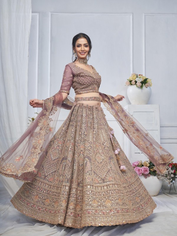 Soft Premium Net Wedding Wear Lehenga In Purple Color With Embroidery Work
