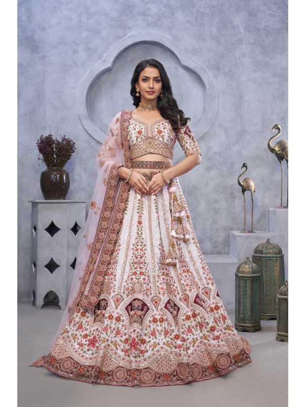 Pure Organza Silk Wedding Wear Lehenga In Purple Color With Embroidery Work