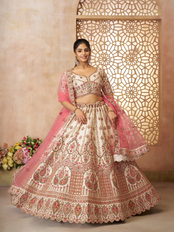 Pure Natural Silk Wedding Wear Lehenga In White Color With Embroidery Work