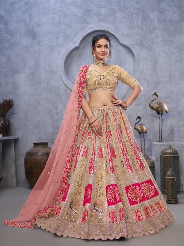 Pure Organza  Silk Wedding Wear Lehenga In Cream Color With Embroidery Work
