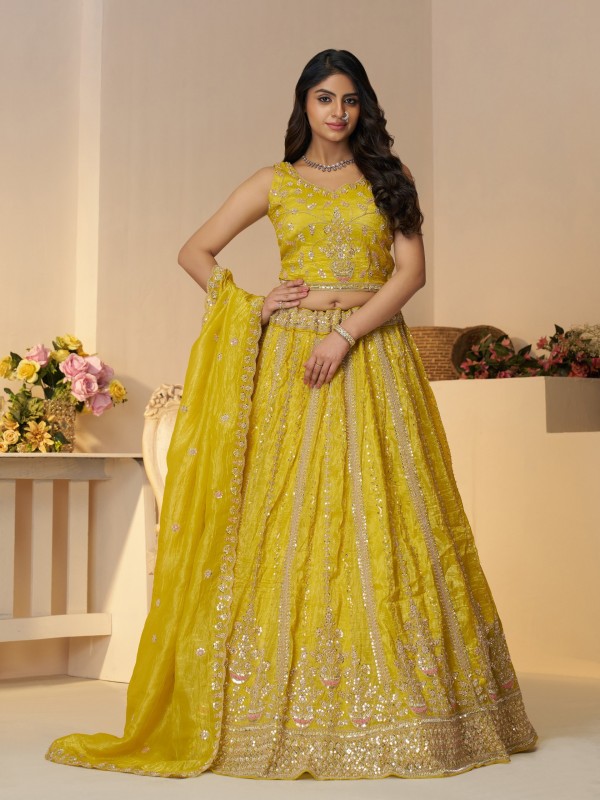 Jimmy Silk Party Wear Lehenga In Yellow Color With Embroidery Work