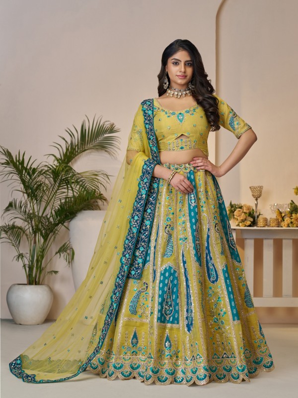 Pure Banarasi Silk Wedding Wear Lehenga In Yellow Color With Embroidery Work