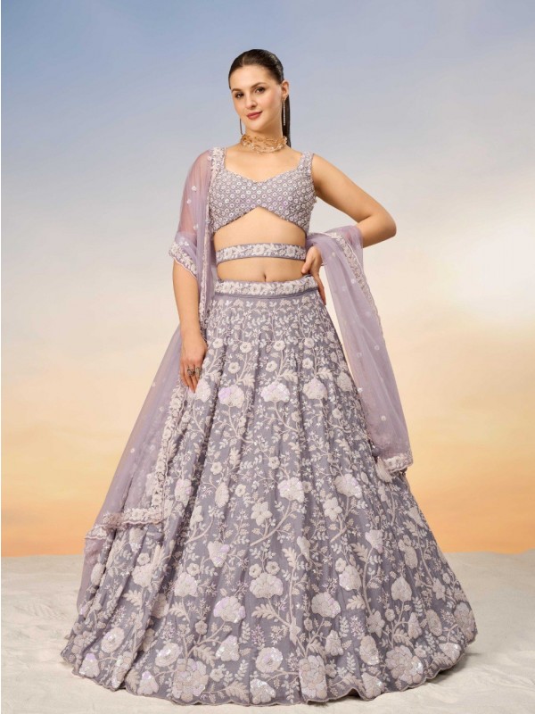 Pure Chinon Silk Lehenga In Mauve Color With Embroidery Work 