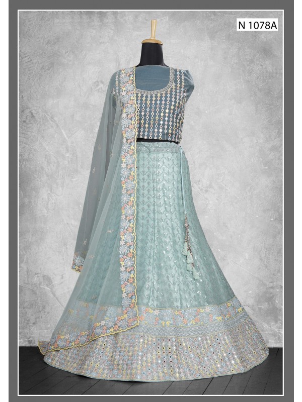 Soft Premium Net  Wedding  Wear Lehenga In Blue Color  With Embroidery Work