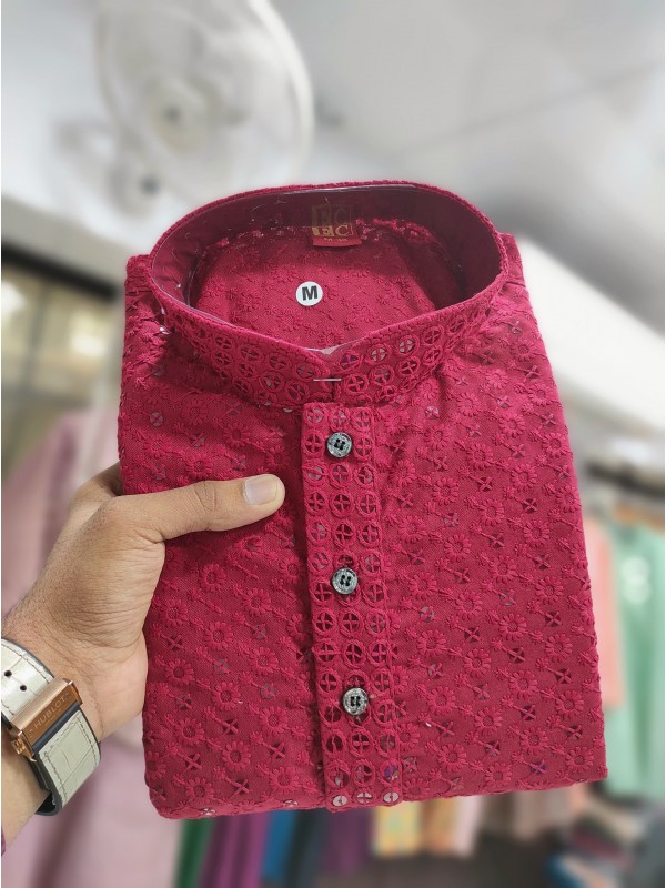 Rayon Silk Readymade Kurta set in with Pink Color Lucknowi with Sequence