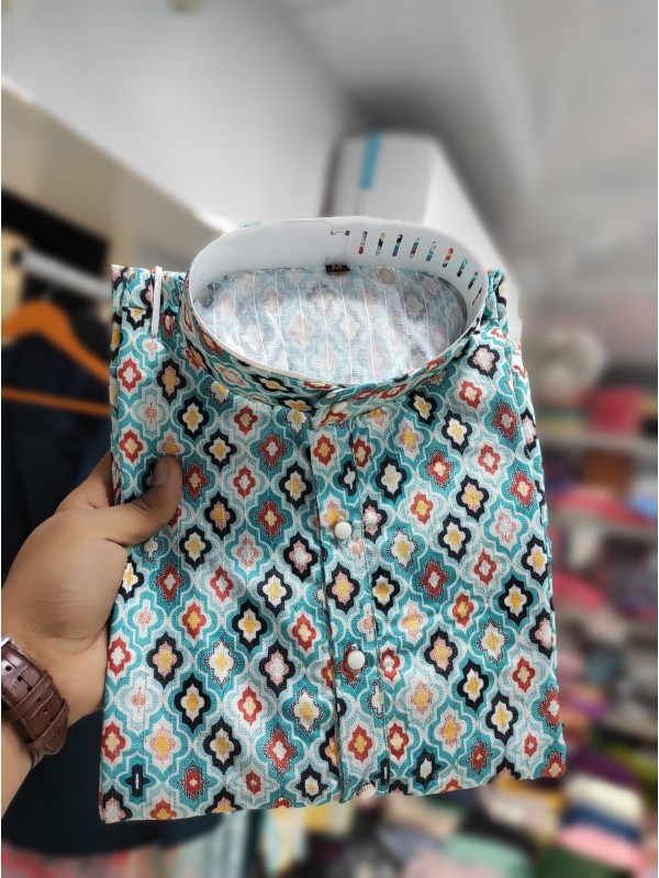 Soft Cotton Readymade Kurta set in with sky Blue Color Embroidery with Sequence