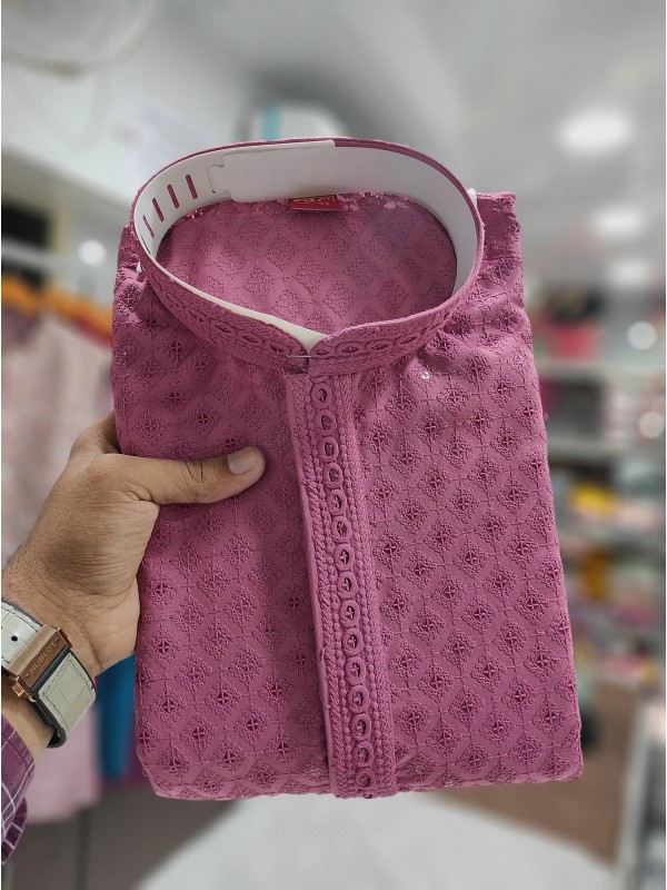 Soft Cotton Readymade Kurta set in with Pink Color Embroidery with Sequence Work 
