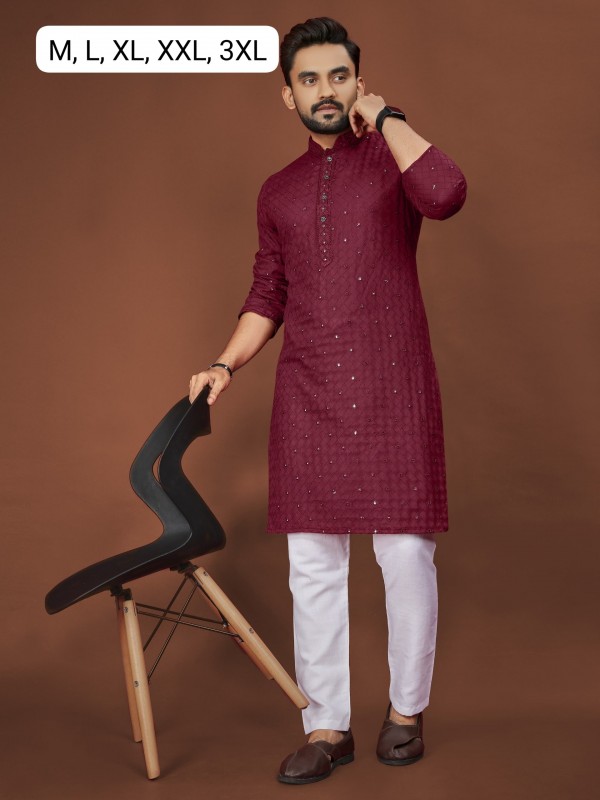 Soft Cotton Readymade Kurta set in with Maroon Color Embroidery with Sequence Work 