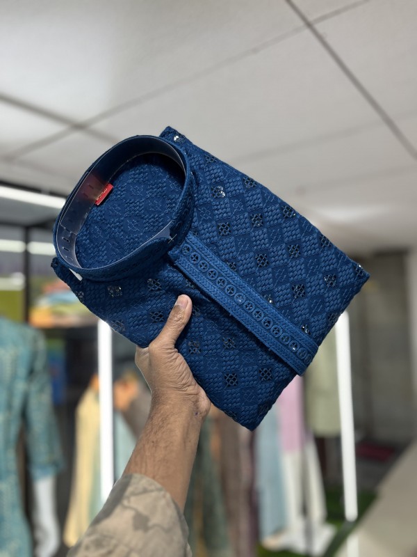 Soft Royan Readymade Kurta set in with Navy Blue Color Embroidery with Sequence Work 