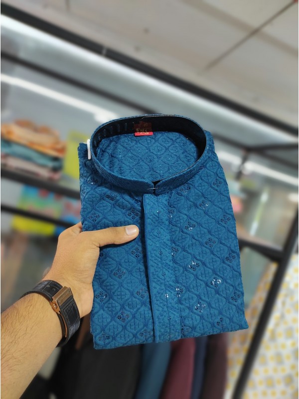 Soft Royan Readymade Kurta set in with Teal Color With Chicken Embroidery