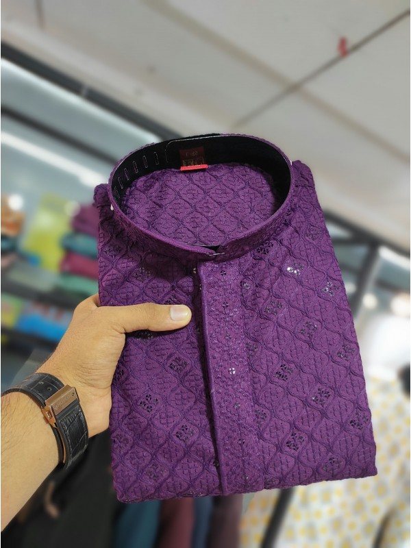 Soft Royan Readymade Kurta set in with Lavender Color With Chicken Embroidery