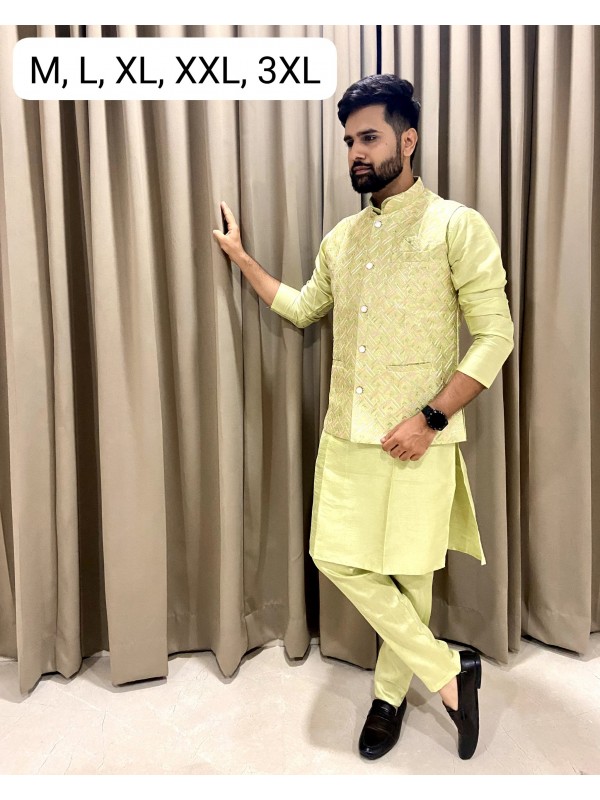 Premium Silk Readymade Kurta set in with Green Color Embroidery with Sequence Work 