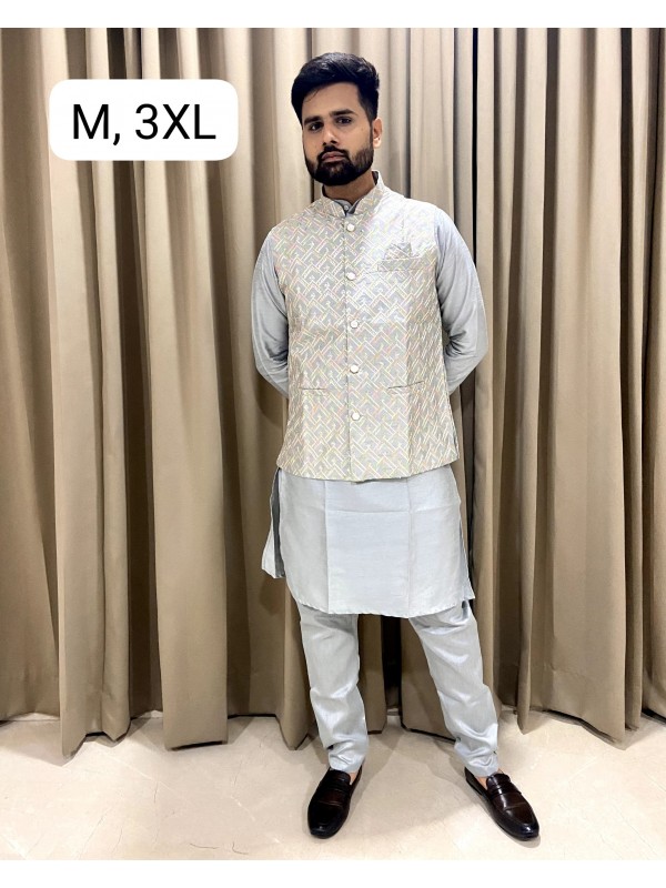 Premium Silk Readymade Kurta set in with Silver Color Embroidery with Sequence Work 