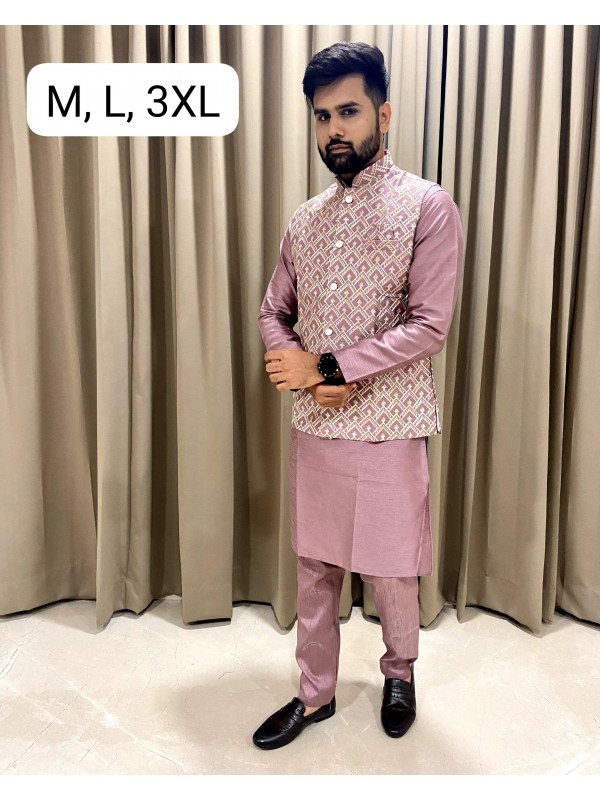 Premium Silk Readymade Kurta set in with Pink Color Embroidery with Sequence Work 